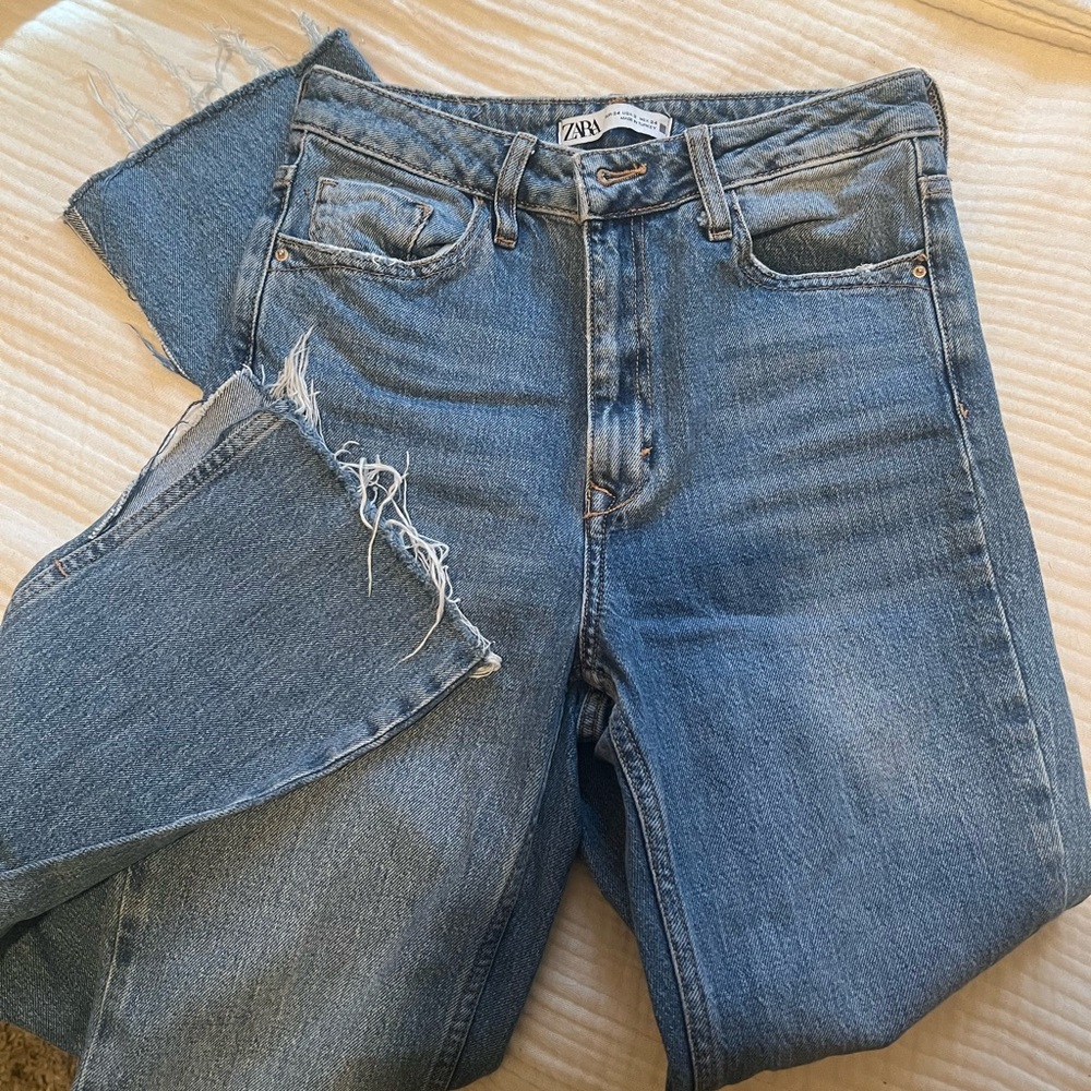 Zara high waisted split bottom jeans